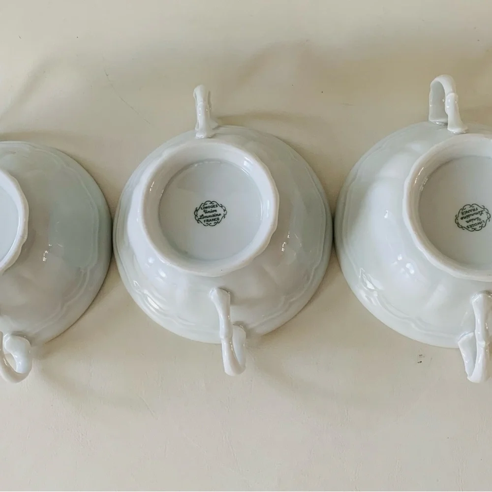Vintage Limoges Union Limousine France White Cream Soup Cups 3